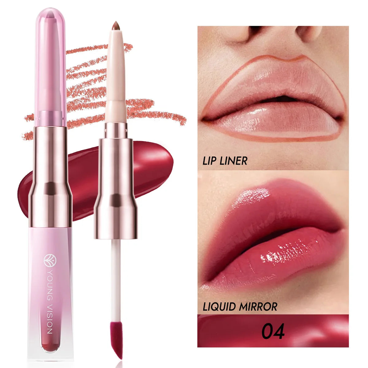 YOUNG VISION 6 Color Double-ended Lip Liner and Lip Gloss Shaping Waterproof to Create Beautiful Lip Makeup Good Vibrations