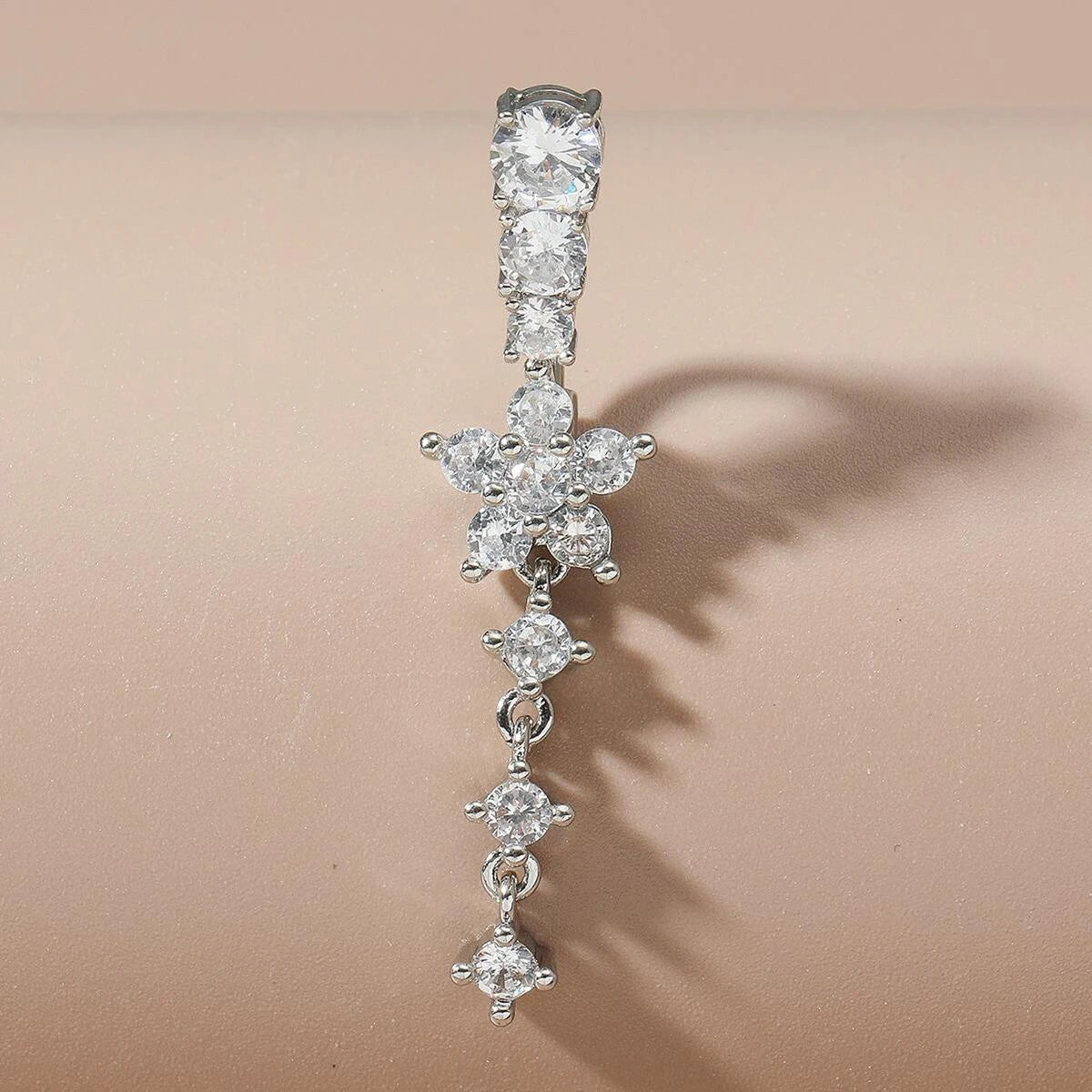 Gold Color Stainless Steel Belly Button Ring Long Dangled Flower CZ Crystal Navel Belly Piercing Rings for Women Sexy Jewelry Good Vibrations Adult Super Store