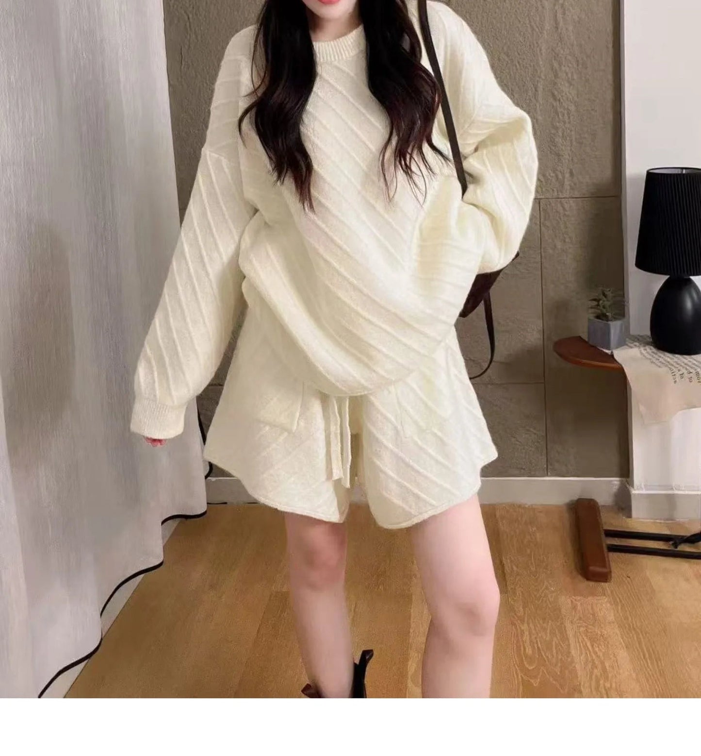 2025 New Sweater Set for Women Autumn Knitted Top and Skirt Fashion Loose Two-Piece Set Good Vibrations