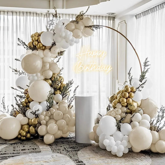 146Pcs White Metallic Gold Balloons And Bohemian Balloon Garlands Suitable For Wedding Engagement Party Decorations Good Vibrations