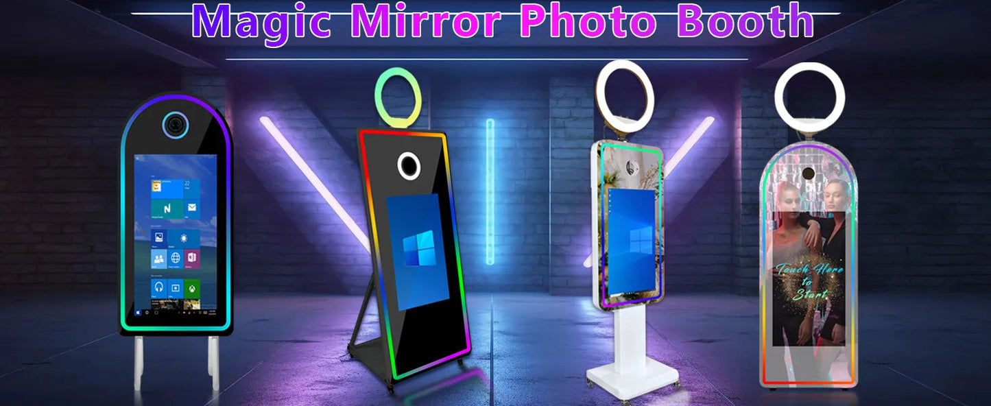 Selfie 45 Inch Photobooth with 32 Inch Mirror Touch Screen Photo Booth Magic Mirror Booth Machine for Weddings Parties Events Good Vibrations