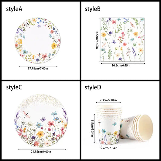 Wildflower Party Supplies Paper Plates and Napkins Disposable Flower Pattern Floral Baby Shower Birthday Tableware Decorations Good Vibrations