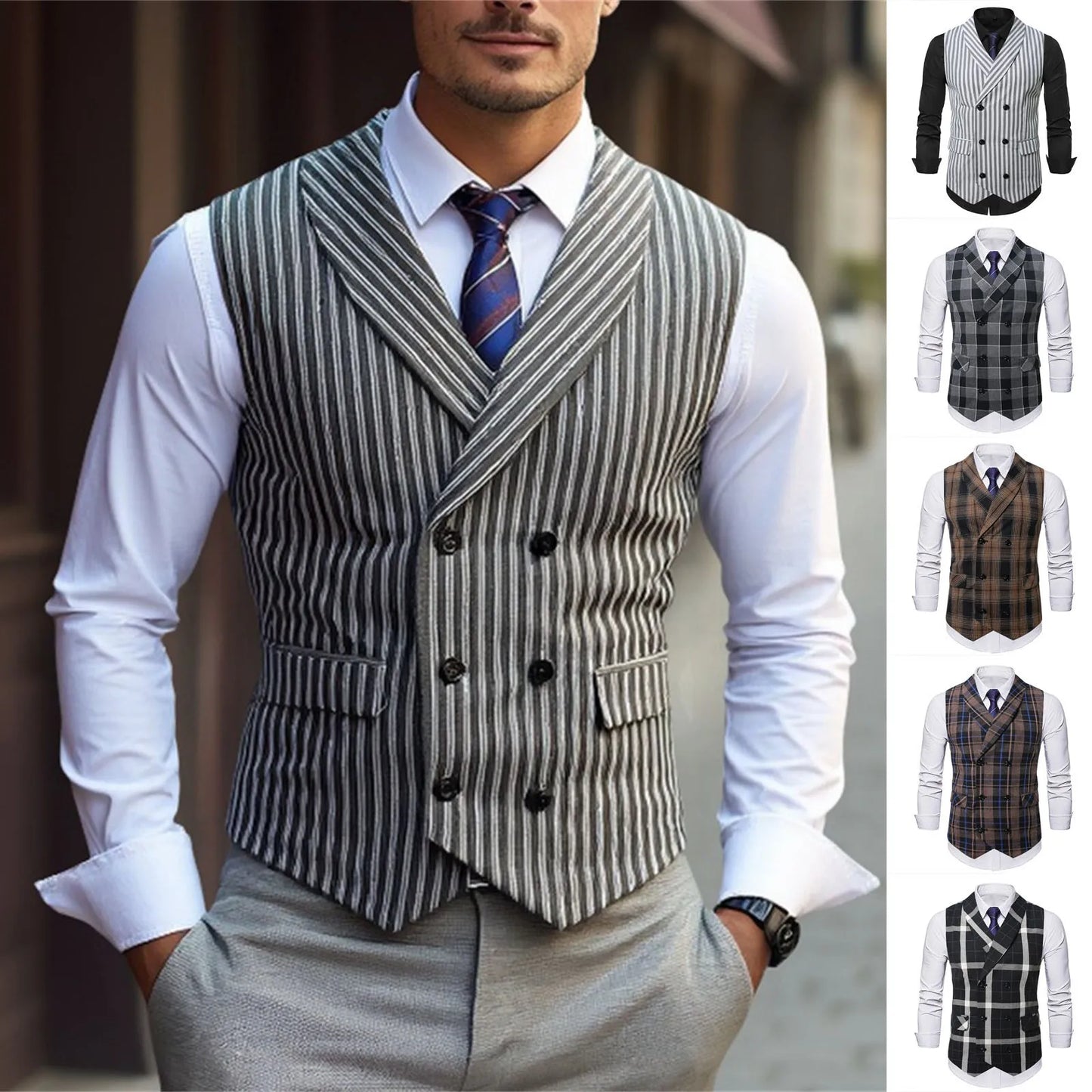 2025 Men's Spring Casual Single Button Suit Vest V Neck New Style British Men's Suit Vest Waistcoat Formal Business Suit Vest