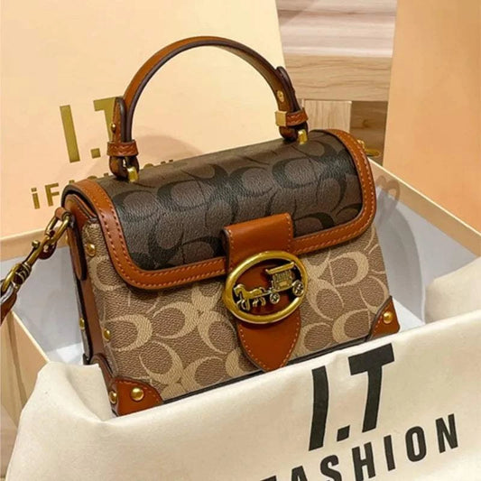 minimalist and fashionable small women's handbag with contrasting colors and geometric pattern satchel design