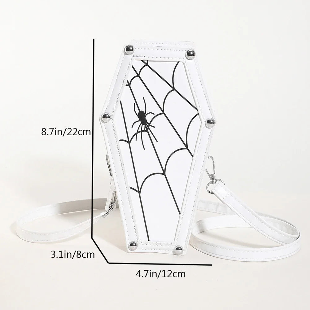 Women Fashion Shoulder Bag Large Capacity Coffin Shaped Casual Satchel Bag Adjustable Strap Spider Web PU Leather Chic Hobo Bag Good Vibrations