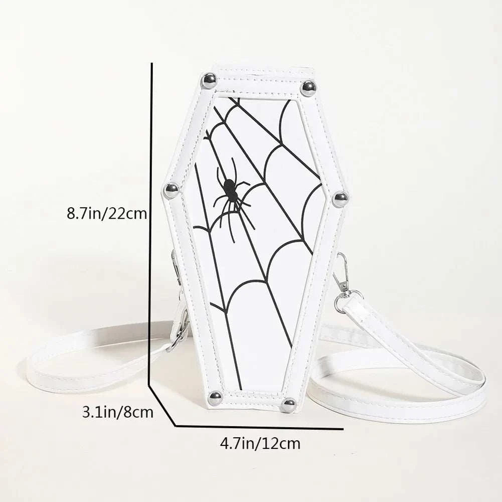 Women Fashion Shoulder Bag Large Capacity Coffin Shaped Casual Satchel Bag Adjustable Strap Spider Web PU Leather Chic Hobo Bag Good Vibrations