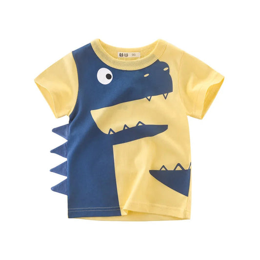 2024 Children 3D Cartoon Short T-Shirts Clothes for Boy 100% Cotton Short Sleeve Dinosaurs Cute Kids Casual Sport Top Tees Good Vibrations