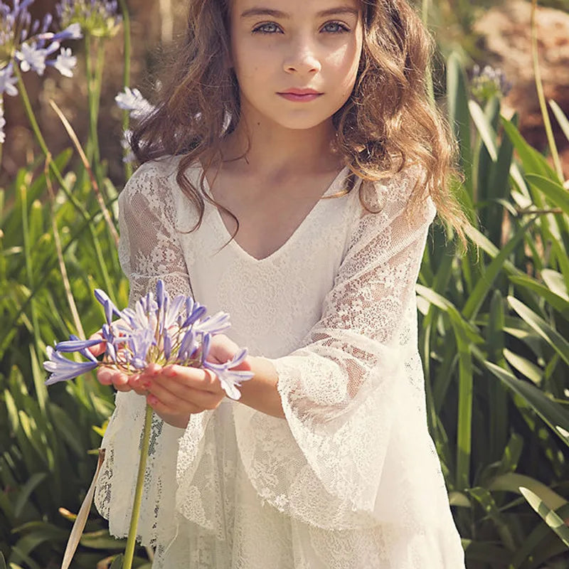 Flower Girl Dress Lace Chiffon Long Dresses Flower Girl Wedding Dress Summer Boho Birthday Party Wedding Dress For 2-14 Years