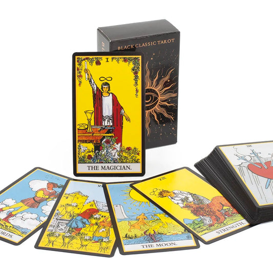 Black Classic Tarot Cards Deck 78pcs Fortune-Telling Game Set with Guidebook for Family Gatherings and Board Games Good Vibrations