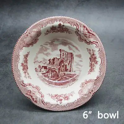 European Style The Old Britain Castles Pink Dinner Set Dinner Ceramic Breakfast Plates Steak Plate Noodles Plate Dish Soup Bowl Good Vibrations