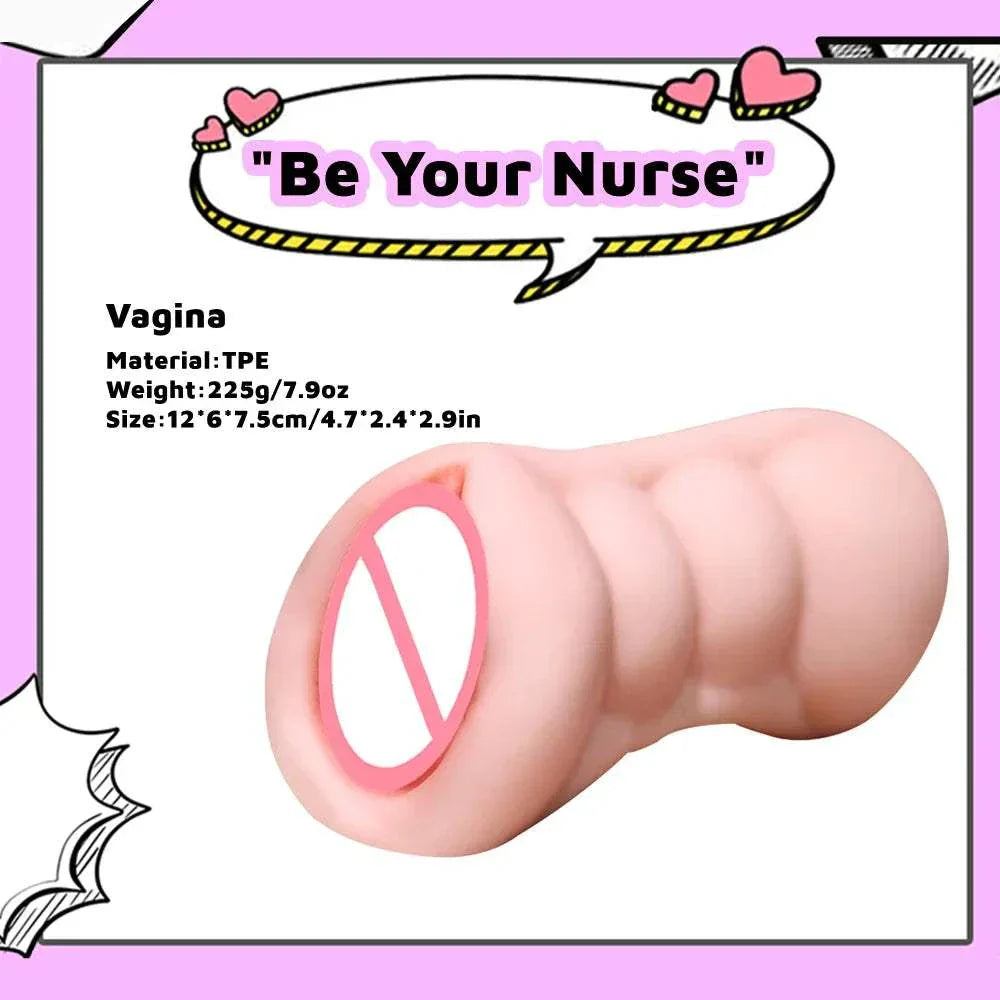 Realistic male masturbator sex toy made of soft TPE material with textured design.
