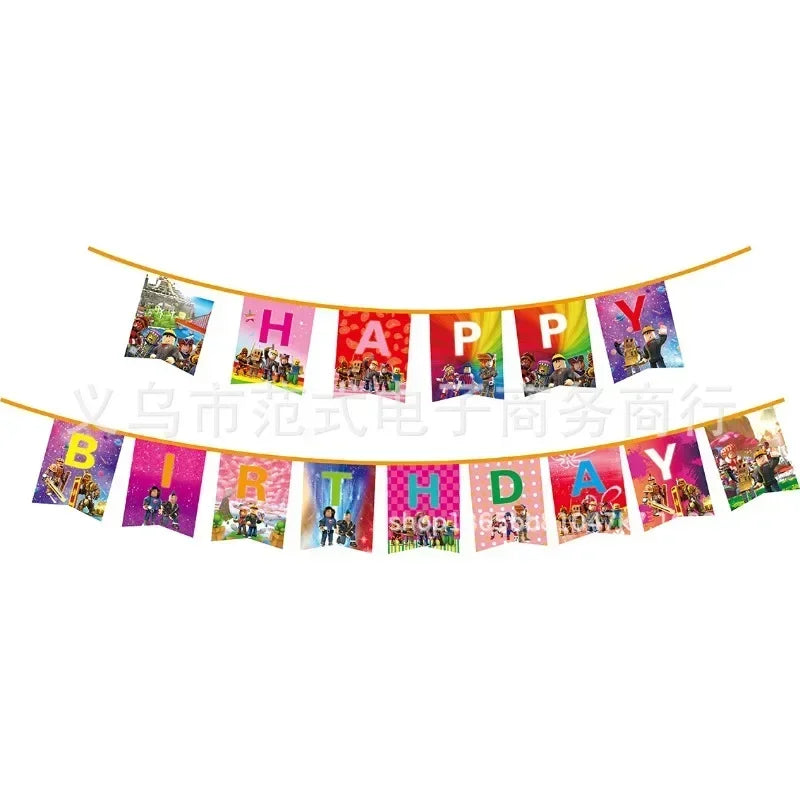 Game Roblox Cartoon Party Theme Birthday Supplies Balloon Banner Cake Topper Tableware Set Decorative Anime Peripheral Gifts Good Vibrations