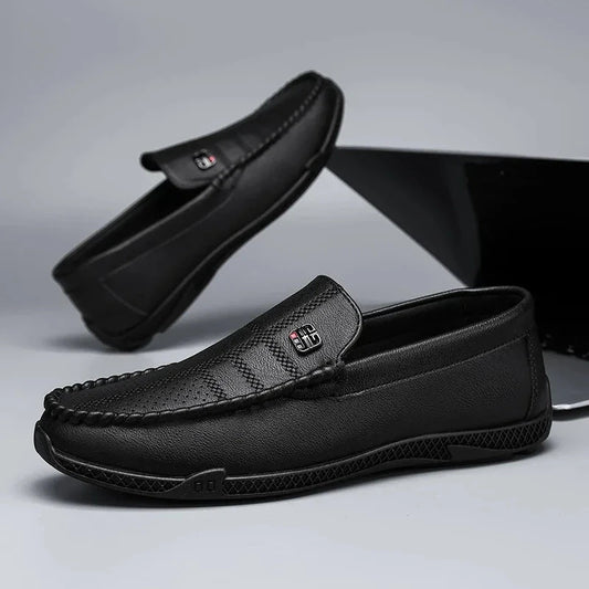 Fashion Leather Men Casual Shoes Slip on Italian Formal Loafers Luxury Brand Comfortable Men Soft Male Driving Shoes Moccasins Good Vibrations