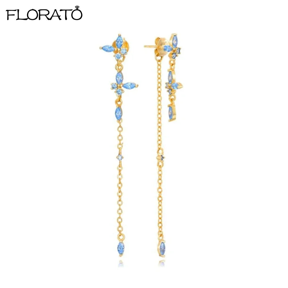 925 Sterling Silver Needle Summer Blue Earrings Trend 18K Gold Hoop Earrings for Women Fashion Puncture Jewelry Ear Accessories Good Vibrations
