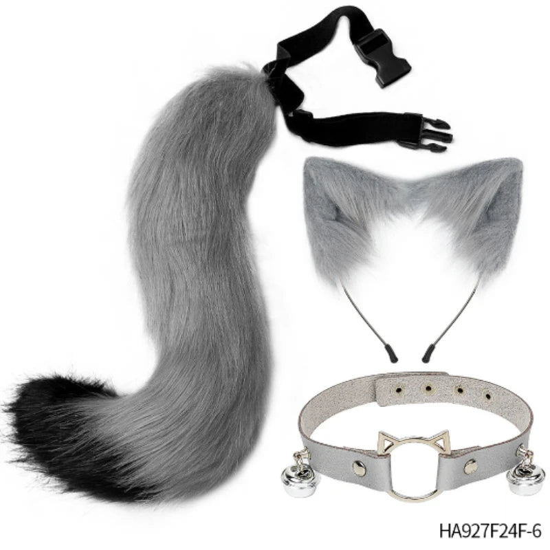 Halloween cosplay costumes contain a furry three-piece set of cat ears and tail neck decorations for party dress-ups Good Vibrations