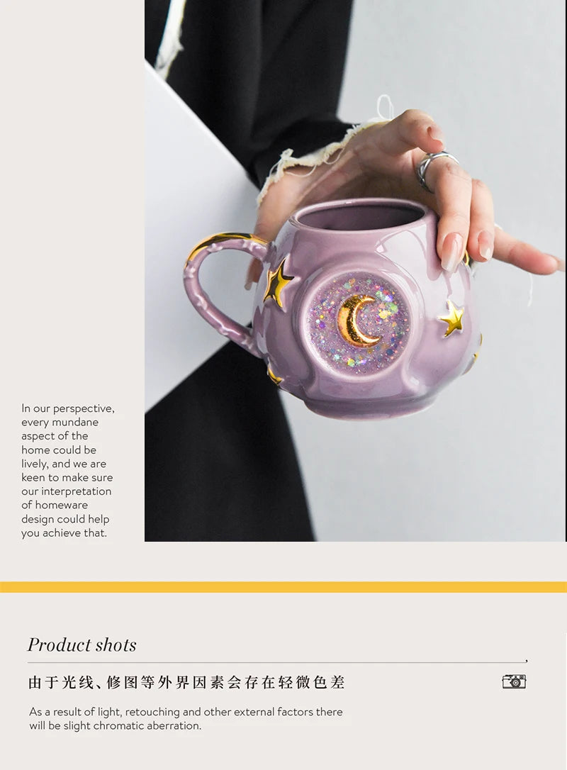 Ceramic Starry Sky Cup Sparkling Cup with High Appearance, Colorful Stars, Creative Birthday Gift, Mug with Hand Gift, Water Cup Good Vibrations Adult Super Store