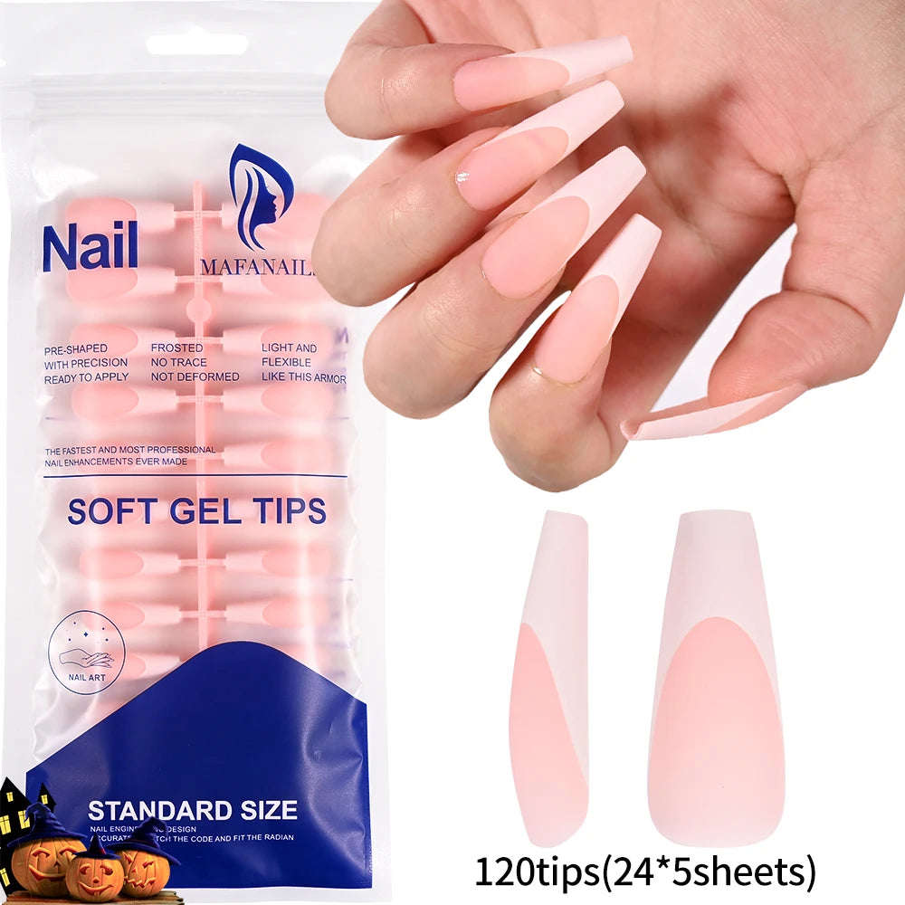 120pcs Pink French Tip Press-On Nails Medium Length Square Shape With Glossy Finish False Nails Full Cover Pre-Shaped Fake Nails Good Vibrations
