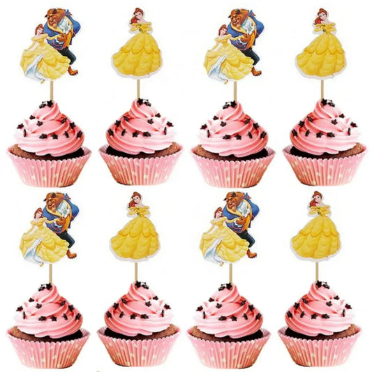 Beauty and the Beast Cake Toppers Cartoon Princess Belle Cupcake Topper Decor Baby Shower Girls Birthday Party Cake Decorations Good Vibrations