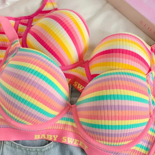 Sexy Bra for Women Tops Dopamine Rainbow Girl Seamless Bra Steel Ring Free Underwear Lingerie Bralette Good Vibrations