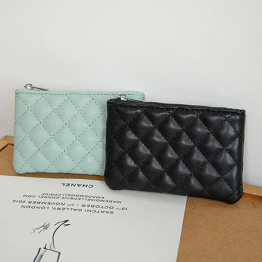Women Small Coin Purse PU Leather Zipper Wallets Pouch Plaid Print Change Purses Business Card Holder Ladies Mini Coin Bag Good Vibrations