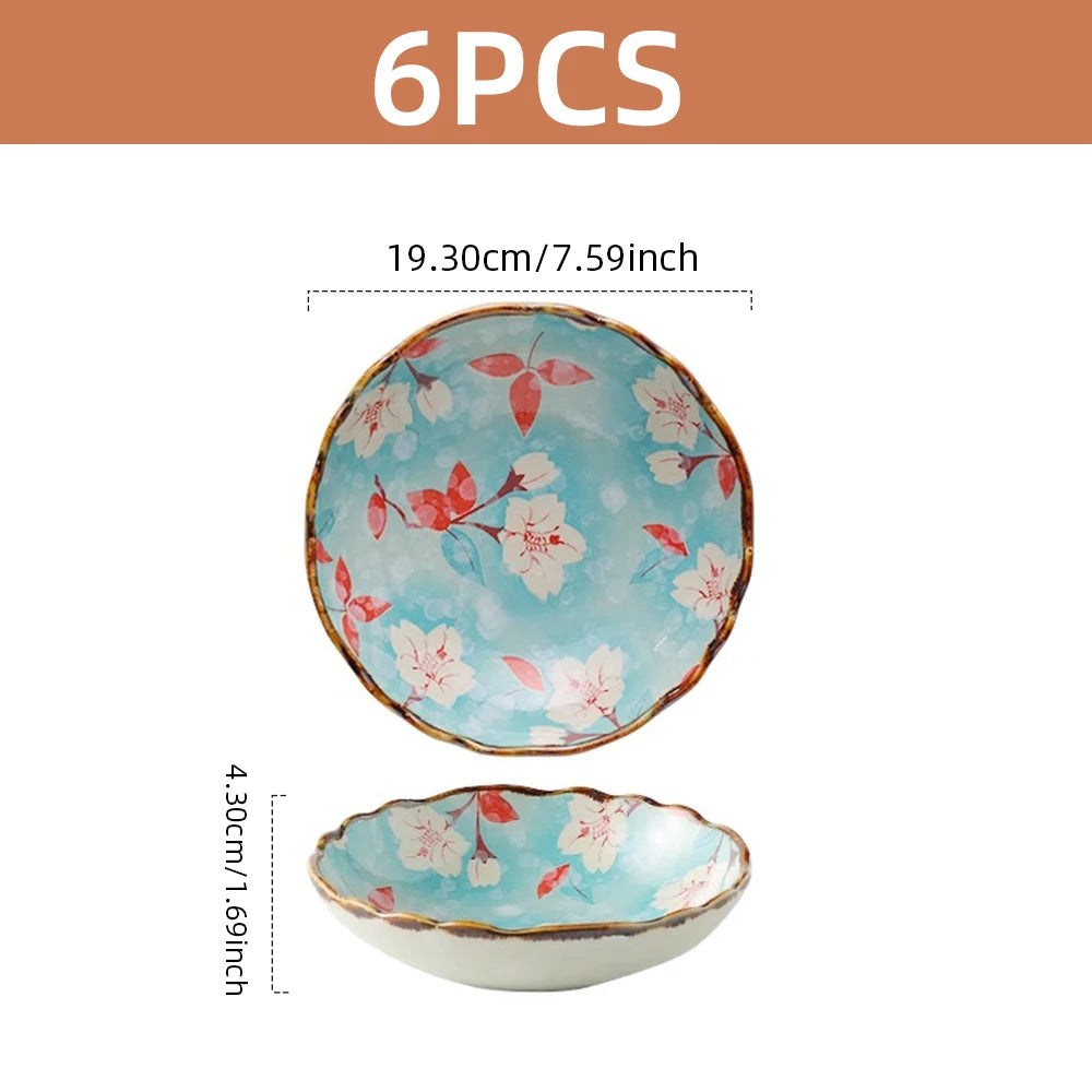 7.5inch Japanese Household Noodle Bowl Ceramic Soup Bowl With Handle Salad Bowl Pasta Fruit Bowl Microwave Kitchen Tableware Good Vibrations