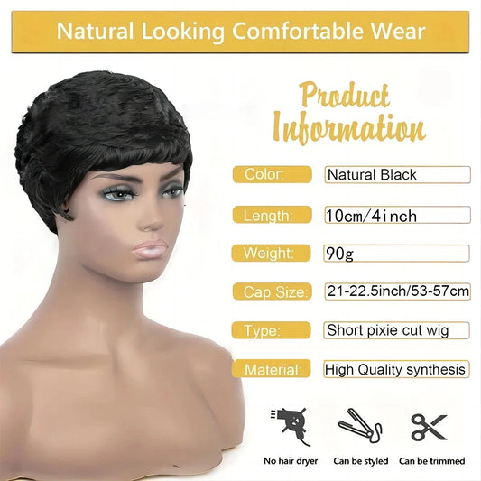Synthetic Short Pixie Cut Wigs For Women Pixie Cut Short Wavy Layered Wigs Black Wavy Wigs Short Wigs Pixie Cut Wigs For Women Good Vibrations