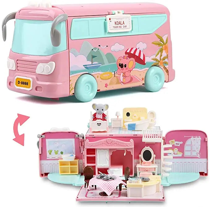 Dollhouse Koala Tour Bus Diary Girl Play House Toy Diy Bedroom Dresser Dining Kitchen Bathroom Shop Pretend Family Toys Girls Good Vibrations