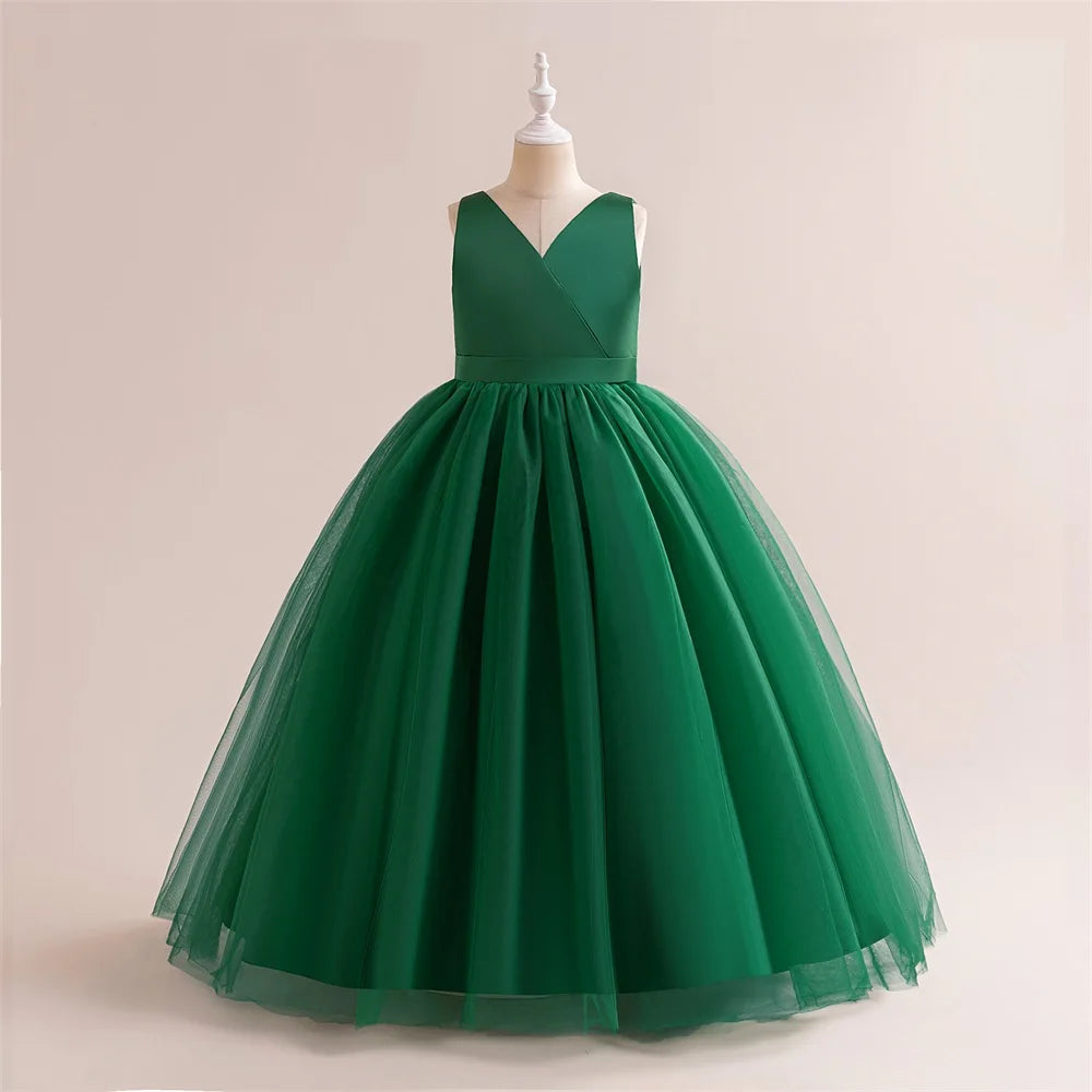 Girl Long White Bridesmaid Dresses For Wedding Prom Gown Big Bow Girls Party Dress Kids First Communiom Formal Evening Vestidos Good Vibrations
