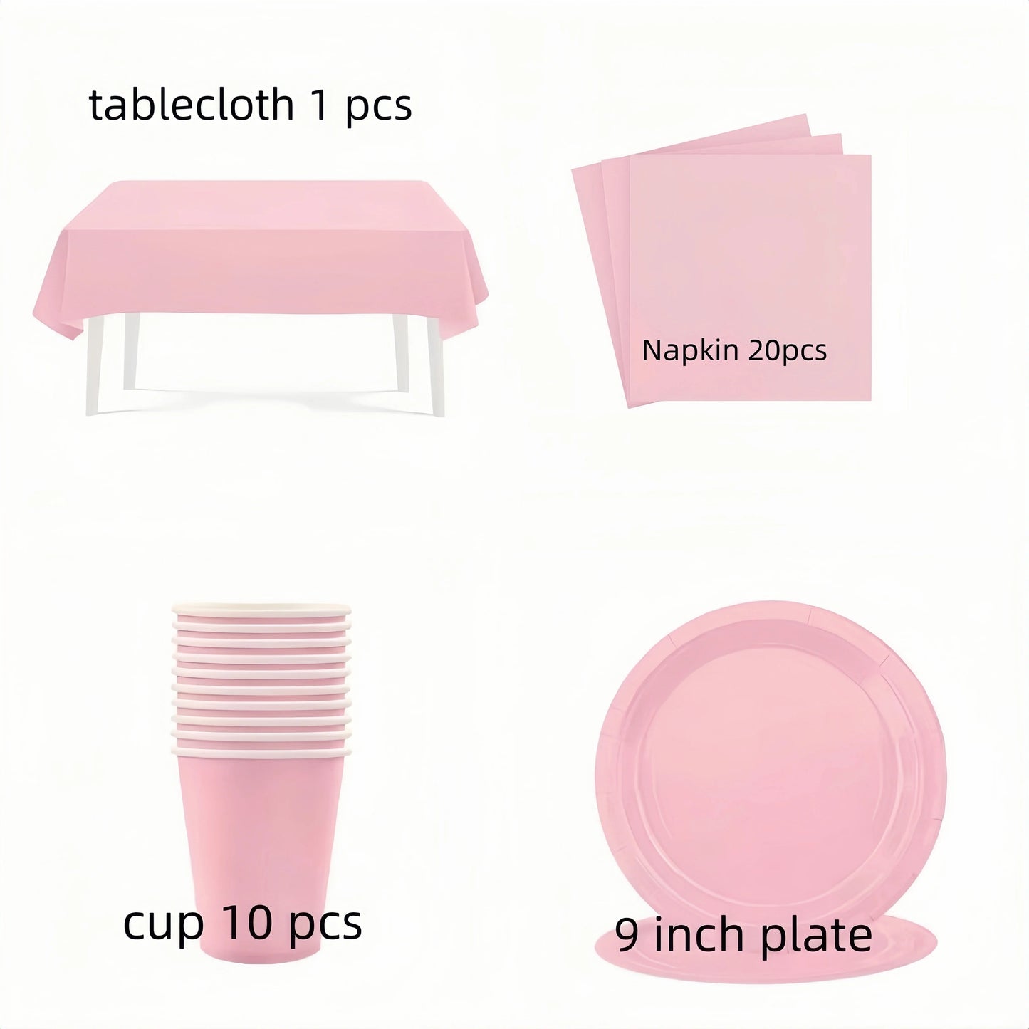 Light Pink Party Supplies Dinnerware Set Include Plates and Cups Tablecloth for Baby Shower Wedding Birthday Valentine's Day Good Vibrations