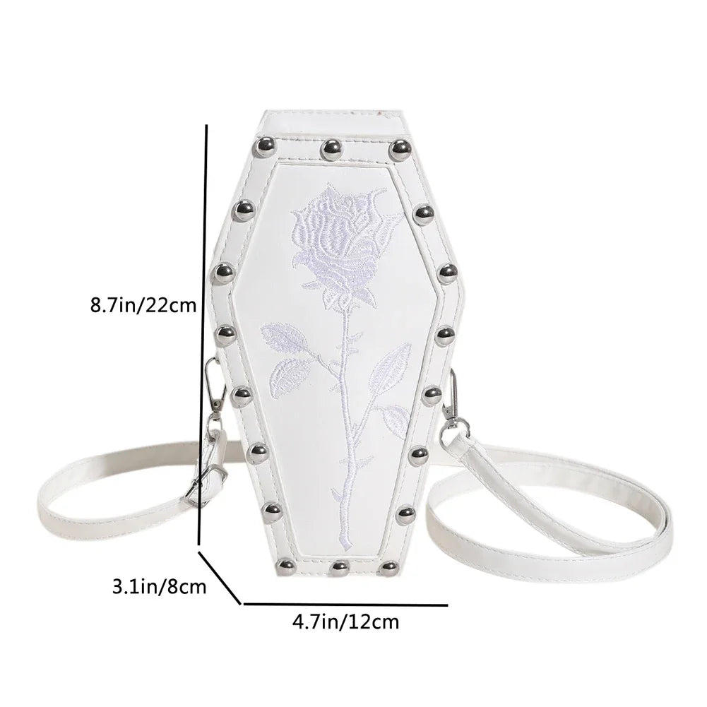Women Fashion Shoulder Bag Large Capacity Coffin Shaped Casual Satchel Bag Adjustable Strap Spider Web PU Leather Chic Hobo Bag Good Vibrations