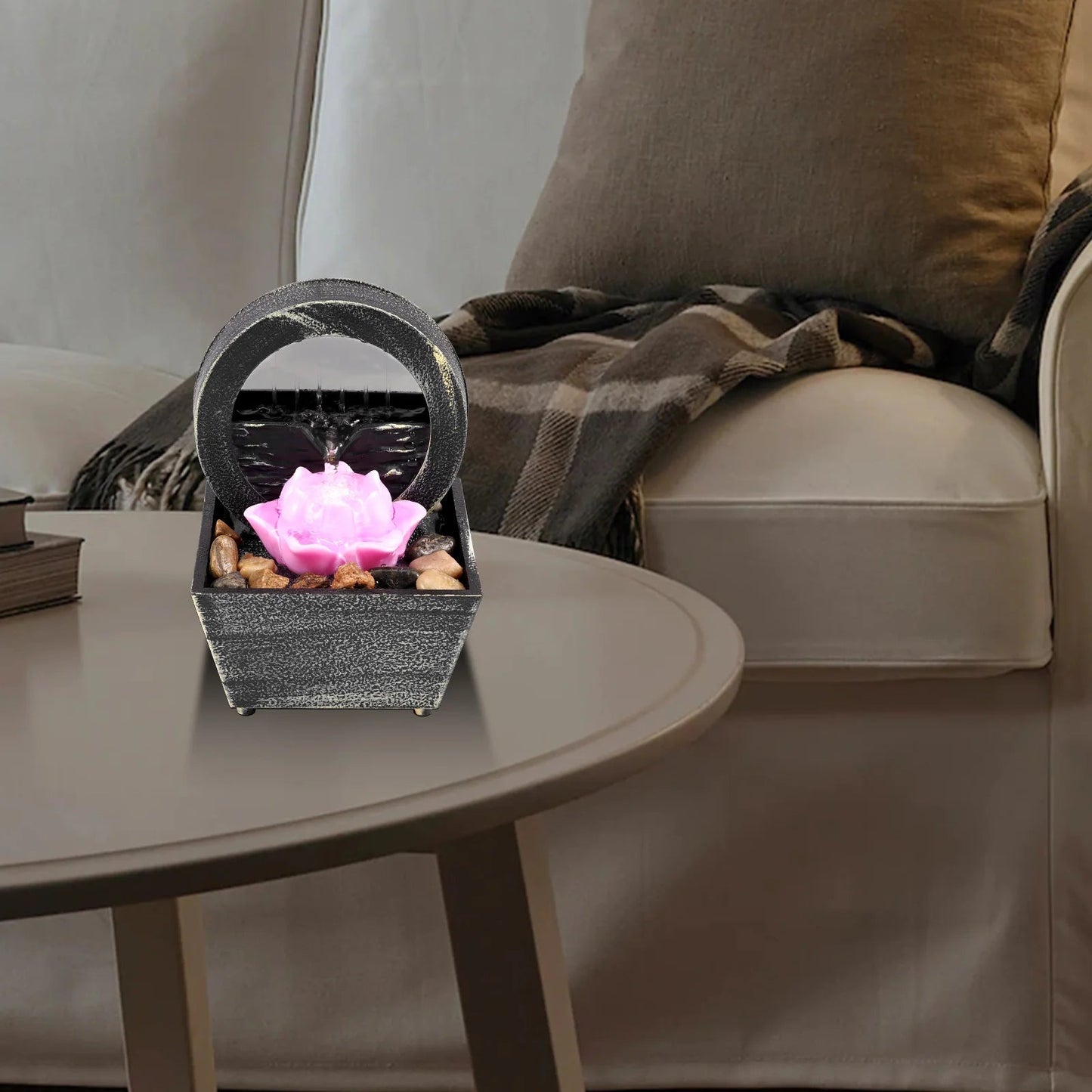 Desktop Water Fountain LED Indoor Decorative Fountain Creative Craft Home Decor Small Waterfall Fountains Zen Meditation Fountai Good Vibrations Adult Super Store