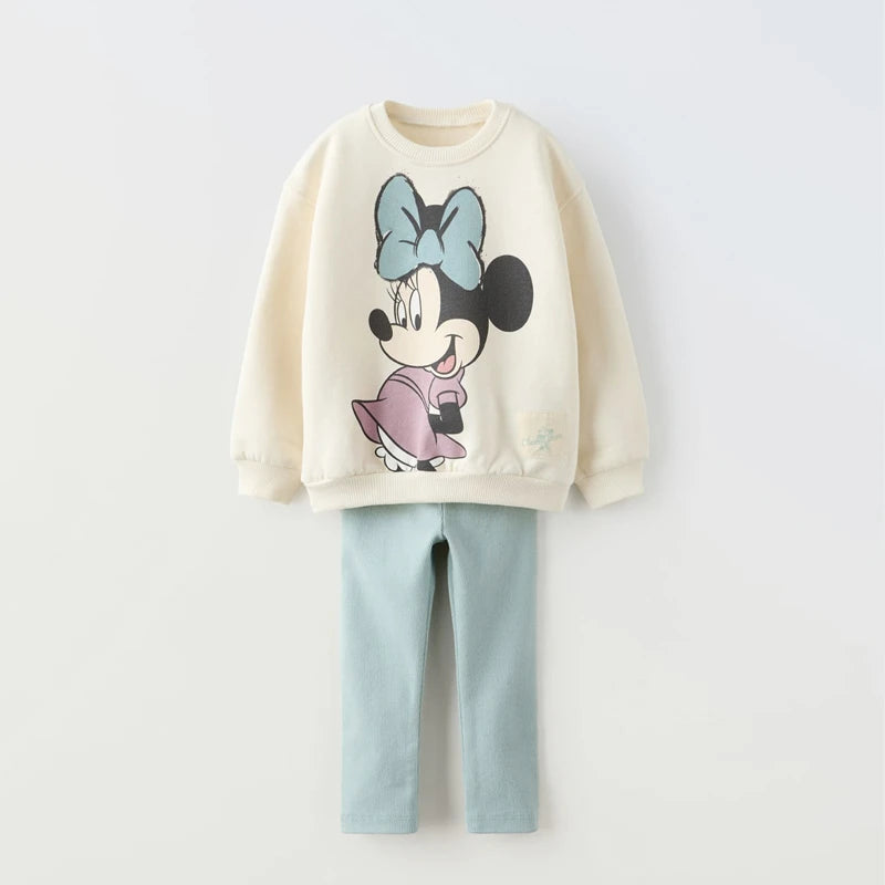 0-6Year Girls Long Sleeve Two Piece Set Autumn Costume Cartoon Round Neck Tops+Pants New Style Casual Loose Outfits For Kids Good Vibrations