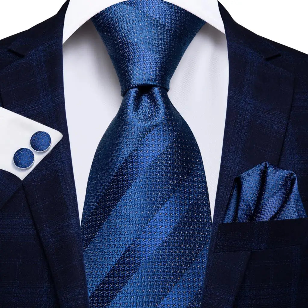 Hi-Tie Navy Blue Solid Paisley Silk Wedding Tie For Men Hanky Cufflink Mens Necktie Set Business Party New Design Dropshipping Good Vibrations