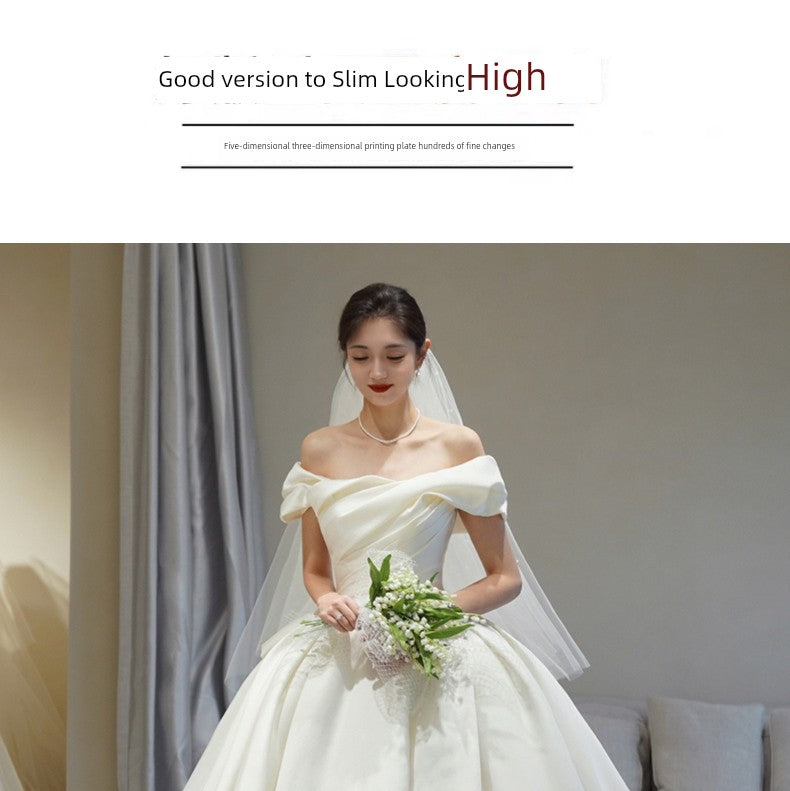 off-Shoulder Main Wedding Dress Small Satin 2023 New Arrival Bride Going out Main Yarn Vintage Satin Satin Palace Style Main Yarn