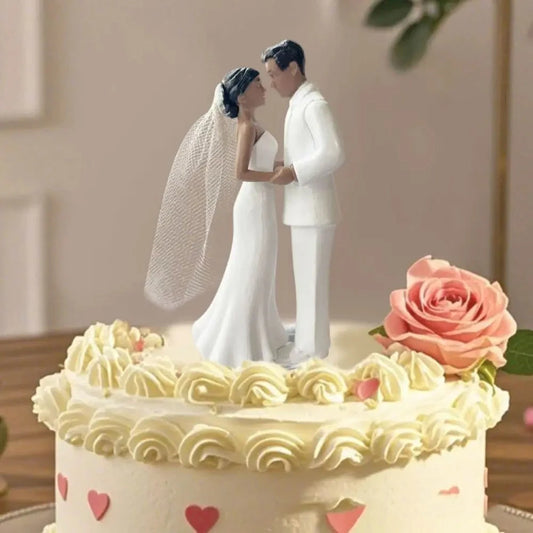 Anniversary Decoration Couple Wedding Cake Topper Elegant Creative Cake Toppers Dolls PVC White/Black Bride & Groom Figurines Good Vibrations