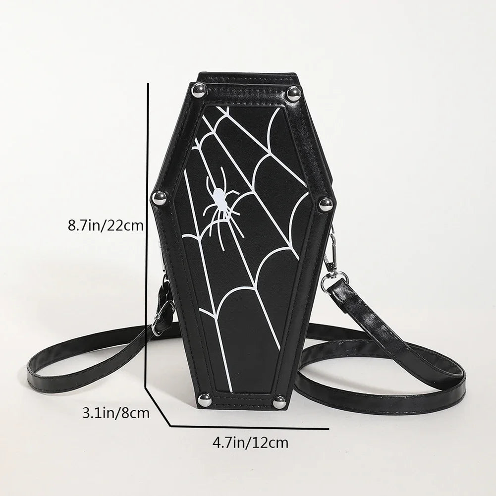 Women Fashion Shoulder Bag Large Capacity Coffin Shaped Casual Satchel Bag Adjustable Strap Spider Web PU Leather Chic Hobo Bag Good Vibrations