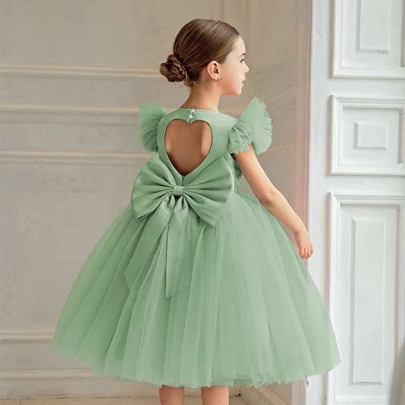 3-8 year Girls Elegant Dress children's costume Big bow backless wedding Formal Gown princess dress birthday Evening Vestidos Good Vibrations