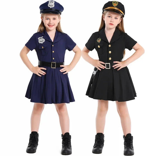 Halloween Girls Police Role Play Dress Up Costumes Female Officer Belt Uniform Carnival Party Performance Good Vibrations