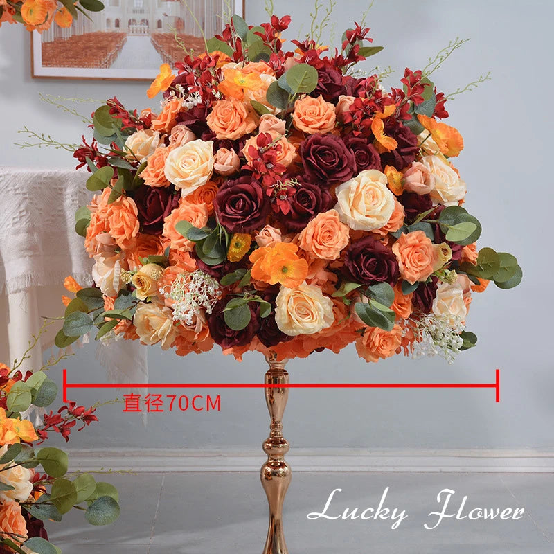 Orange Red Rose Artificial Flowers Wedding Table Decoration Road Lead Flower Ball Tbale Centerpieces Event Party Floral Props Good Vibrations