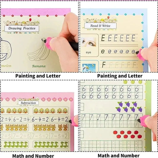 4 Books Montessori SANK English Magic Copybook Reusable Writing Practice 3D Calligraphy Book Wipe-free Education Books Good Vibrations