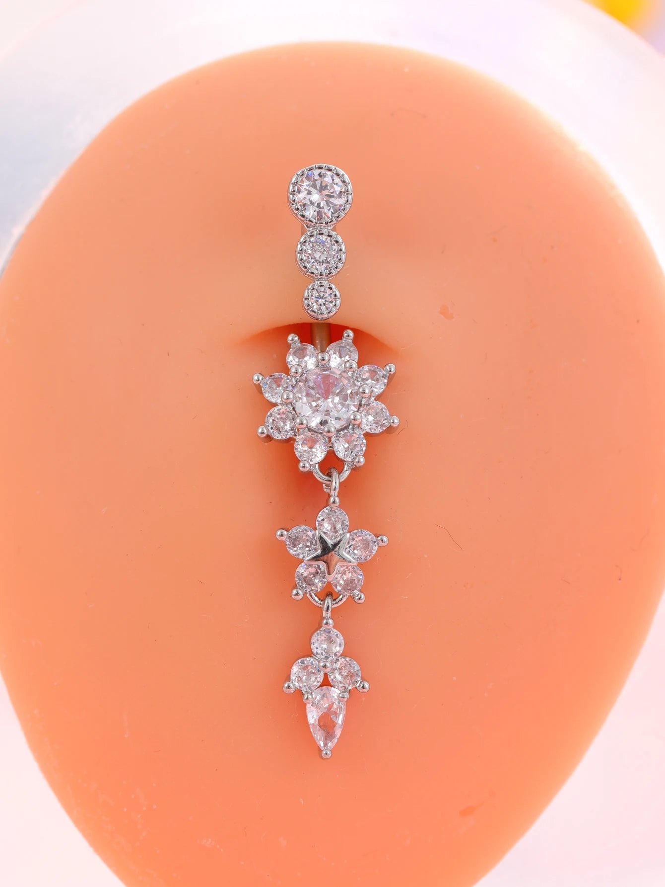 Gold Color Stainless Steel Belly Button Ring Long Dangled Flower CZ Crystal Navel Belly Piercing Rings for Women Sexy Jewelry Good Vibrations Adult Super Store