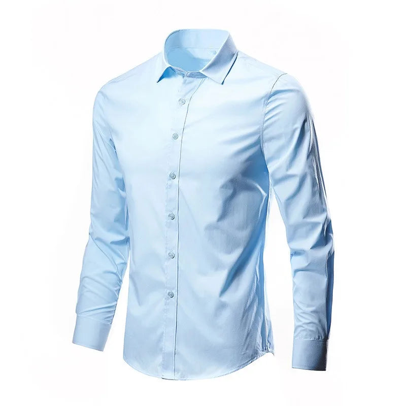 Mens Casual Shirts 2025 Single Breasted Mens Slim Fit Dress Long Sleeve Shirts Soild Male Social Shirts Designer Chemise Homme