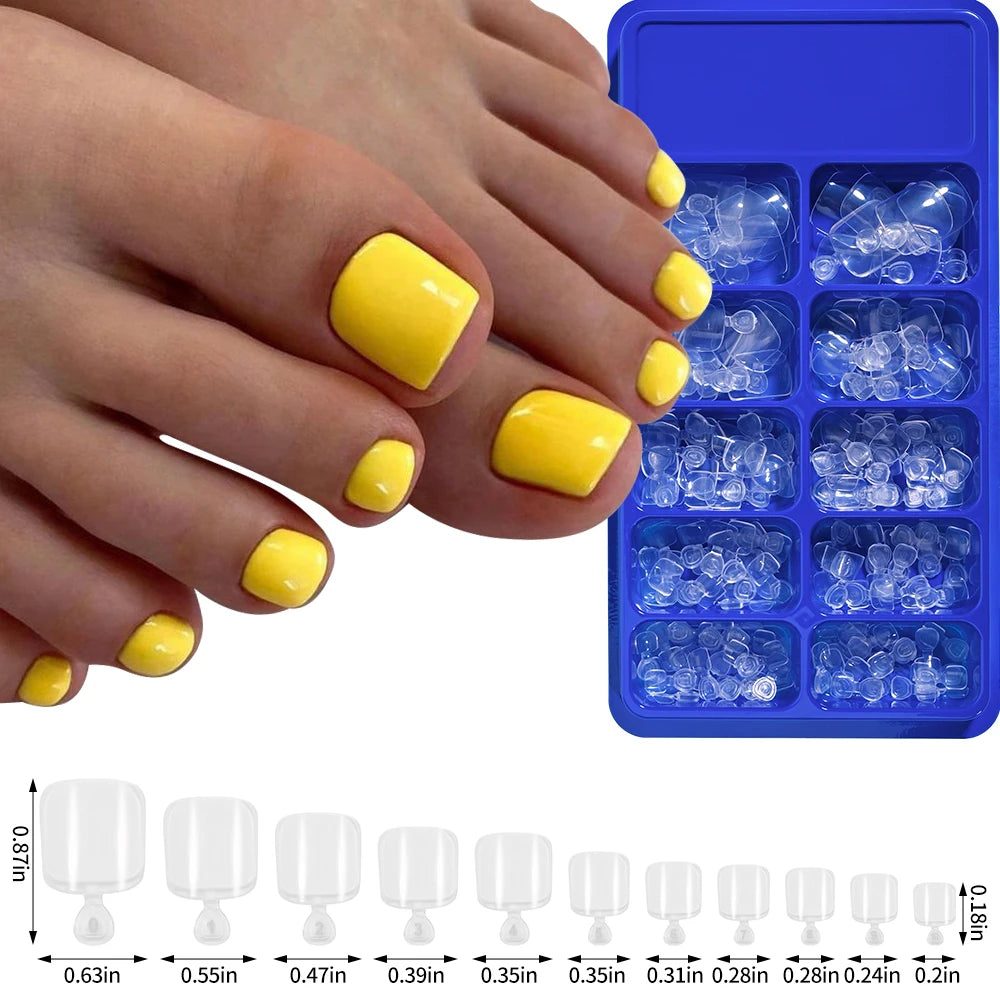 100pcs Fake Toenail Natural White Press On Toe Foot Full Cover Square Nails Art Tips Artificial Acrylic False Nail Manicure Tool Good Vibrations