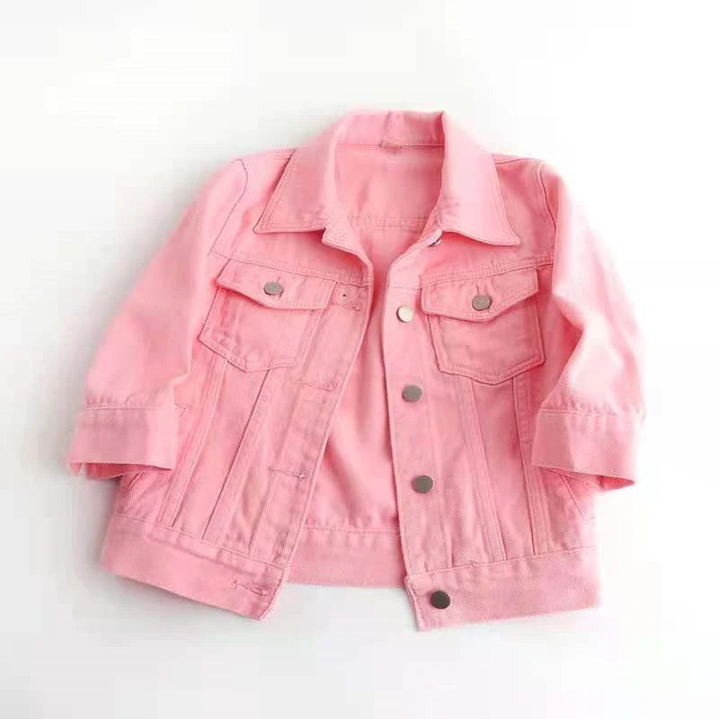 2024 New Women Spring Autumn Denim Jacket Tops Pink Color Solid Short Multicolor Feminino Three Quarter Sleeve Jean Jacket Good Vibrations