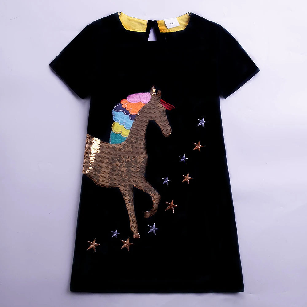 Girls' Summer Dress Children's A-line Cotton Dress Girls' Leisure Children's Unicorn Clothing SH5810 Good Vibrations