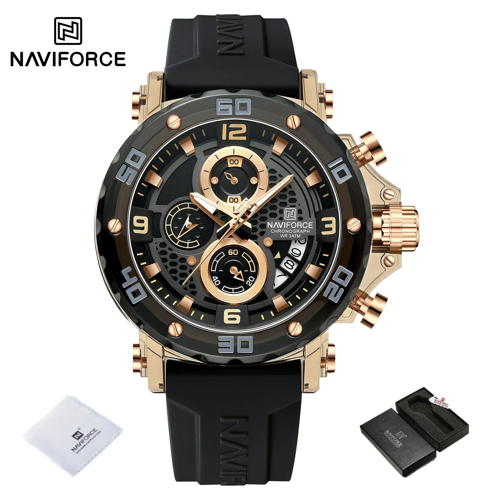 NAVIFORCE for Men Silicone Strap Luxury Fashion Quartz Watches Wrist watch Sports Chronograph 5TM Waterproof Male Watches GIfts Good Vibrations