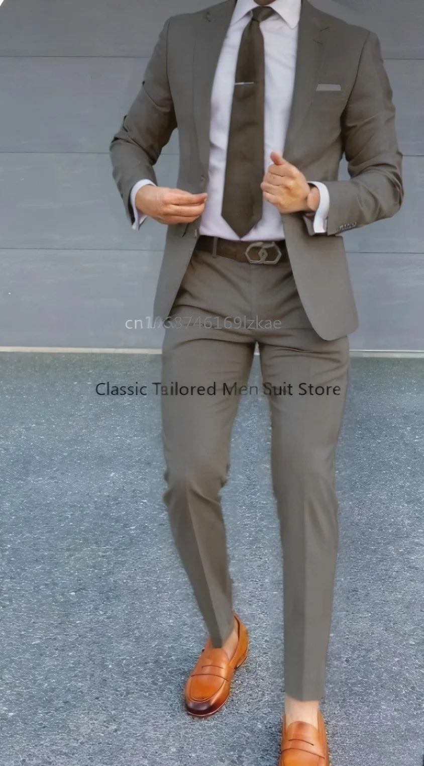 Men's Suit 2 Piece Suit Jacket Pants Formal Wedding Tuxedo Groom Clothes Custom Color Blazer XS-5XL Good Vibrations