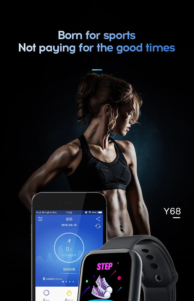 Smart Watches Fitness Bracelet Women Men Bluetooth Connected Phone Music Sports Bracelet Sleep Monitor Y68 Clock Smartwatch D20 Good Vibrations Adult Super Store