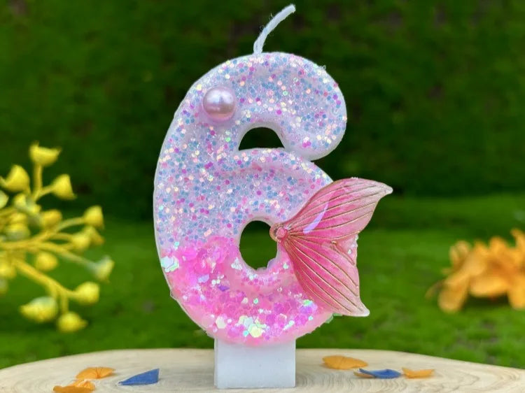 Digital Birthday Candles Party Decoration Birthday Pink Candles Sparkling Pink Beauty Fish Tail Wedding Boys Girls Gifts Number Good Vibrations