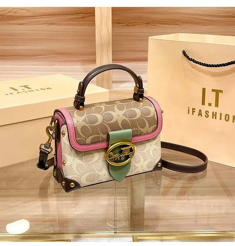 New minimalist and fashionable small handbag, contrasting color women's bag, high-end carriage crossbody bag, portable box bag Good Vibrations